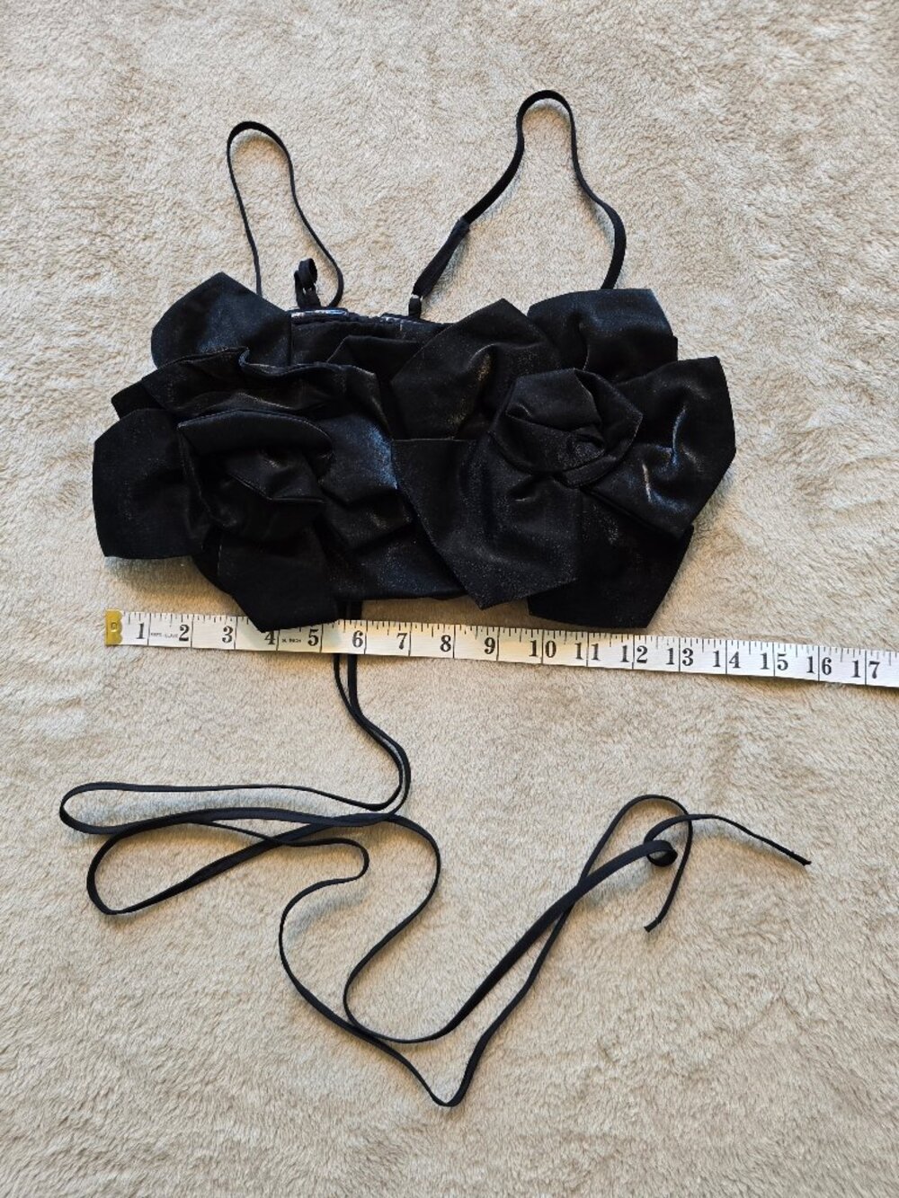 SHEIN Black 3D Rosette Cami Crop Top - Lace Up Back - Size M